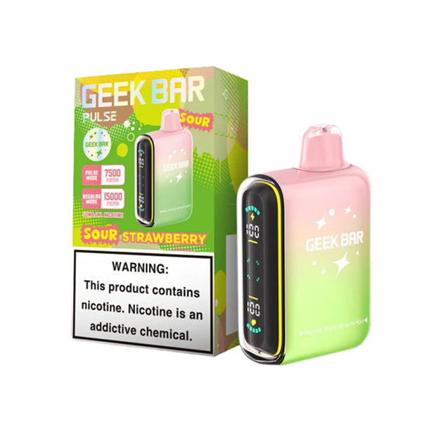 Geek Bar Pulse Disposable 15000 Puff 16mL 50mg - Sour Strawberry with packaging