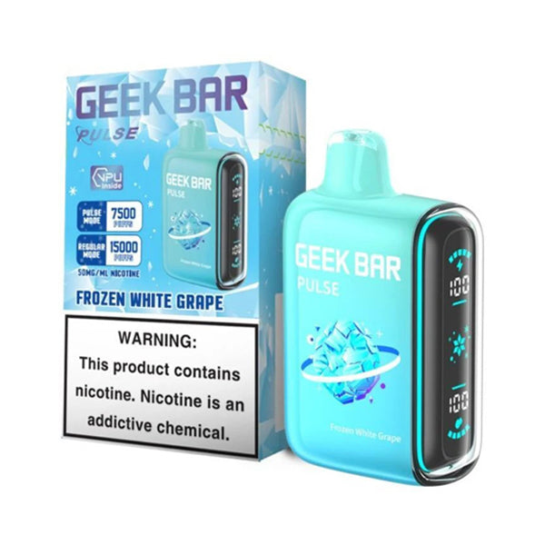 Geek Bar Pulse Disposable 15000 Puffs 16mL 50mg frozen white grape with packaging