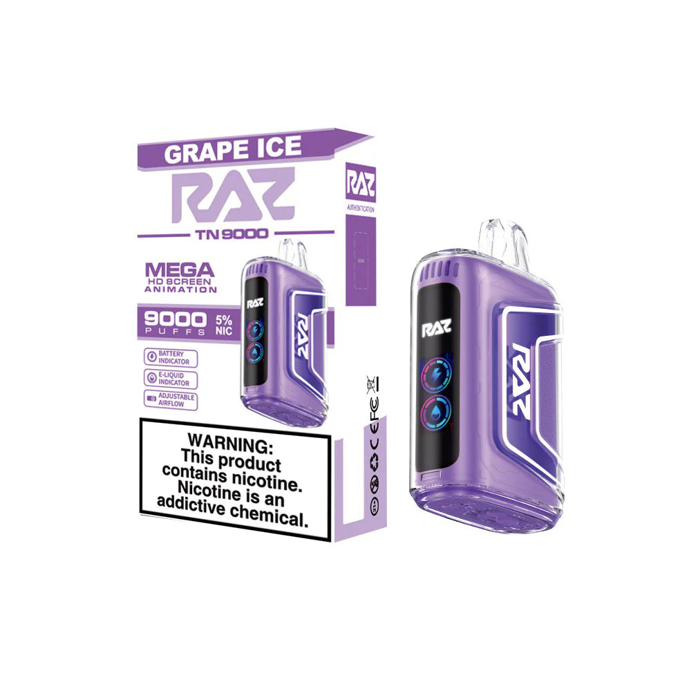 RAZ TN9000 Disposable 9000 Puffs 12mL 50mg Grape Ice with Packaging