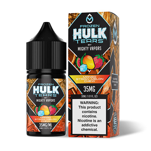 Frozen Mango Straw-Melon Chew by Mighty Vapors Hulk Tears Salt Series E-Liquid 30mL (Salt Nic) with packaging