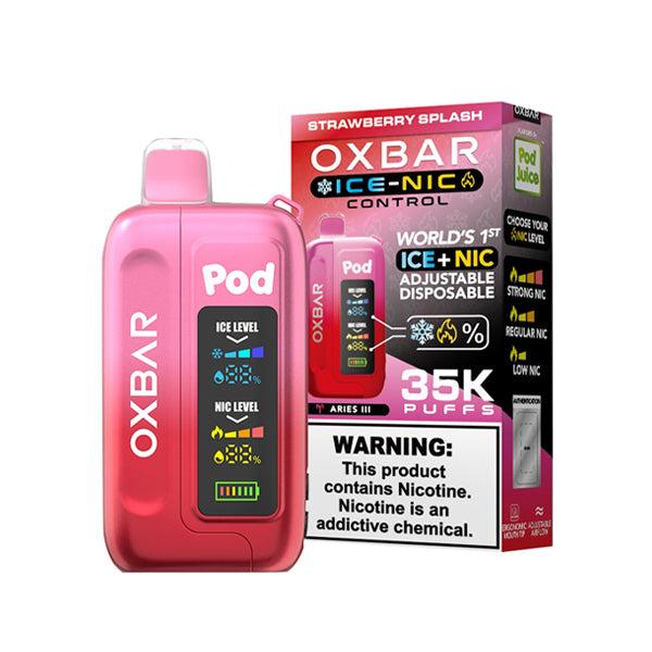 Oxbar Ice-Nic Control Pod Juice Disposable 35000 Puffs 14mL 50mg | Strawberry Splash with Packaging