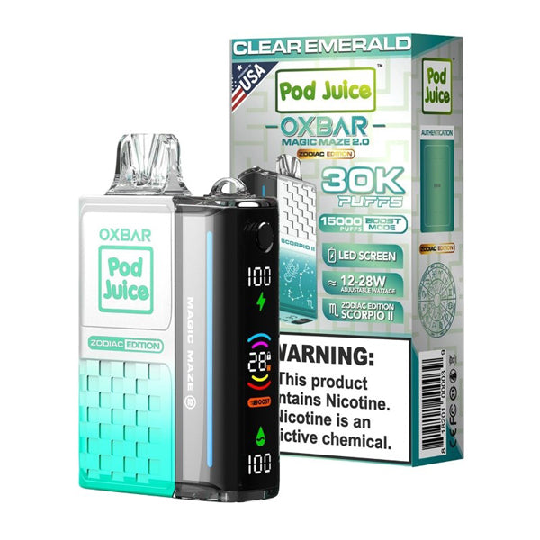 Oxbar Magic Maze 2.0 Pod Juice Edition Disposable 30000 puffs 13mL 50mg clear emerald with packaging