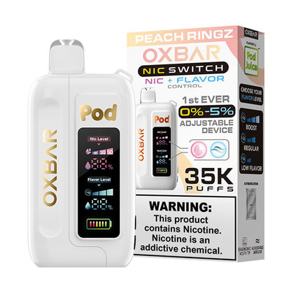 Oxbar Nic-Switch (Dispo) (35000Puff)(14mL) Pod Juice Edt. | Peach Ringz with packaging