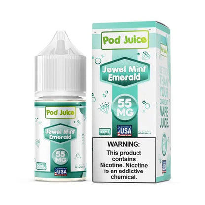 Jewel Mint Emerald by Pod Juice TFN Salt Series E-Liquid 30mL (Salt Nic) - 55Mg with packaging