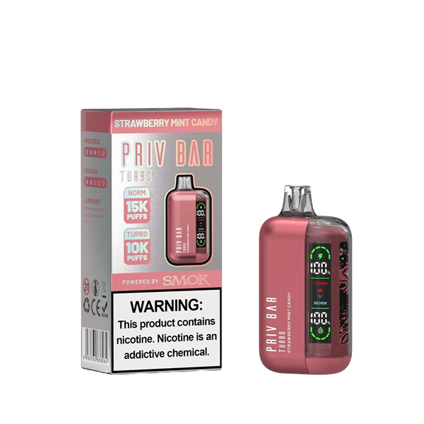 Priv Bar Turbo Disposable (16mL) 50mg strawberry mint candy with packaging