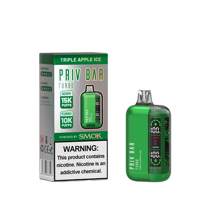 Priv Bar Turbo Disposable (16mL) 50mg triple apple ice with packaging