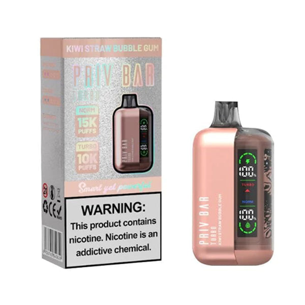 Priv Bar Turbo Disposable (16mL) 50mg kiwi straw bubblegum with packaging