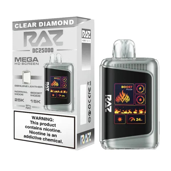 RAZ DC25000 Disposable 25000 Puffs 16mL 50mg | Clear Diamond with packaging