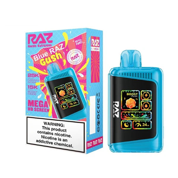 RAZ LTX 25K Disposable 16mL 50mg  Gush Edt. Blue Raz Gush with packaging