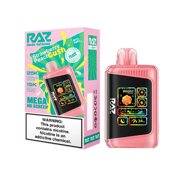 RAZ LTX 25K Disposable 16mL 50mg  Gush Edt. Strawberry Peach Gush with packaging