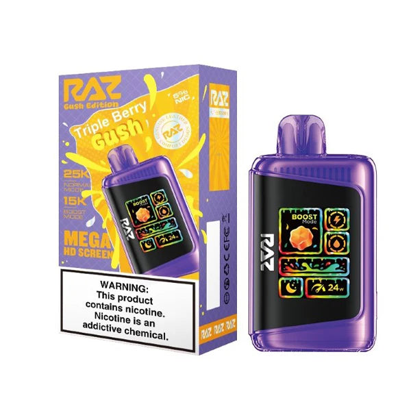 RAZ LTX 25K Disposable 16mL 50mg  Gush Edt. Triple Berry Gush with packaging