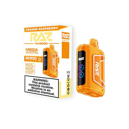 RAZ TN9000 Disposable 9000 Puffs 12mL 50mg Orange Raspberry with Packaging