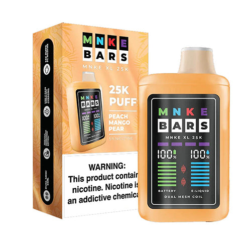 MNKE Bars Disposable 25000 Puffs 18mL 50mg peach mango pear with packaging