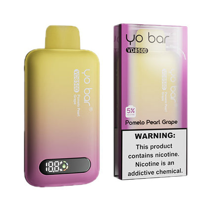 Yo Bar Disposable 8500 Puffs 16mL 50mg pomelo pearl grape with packaging