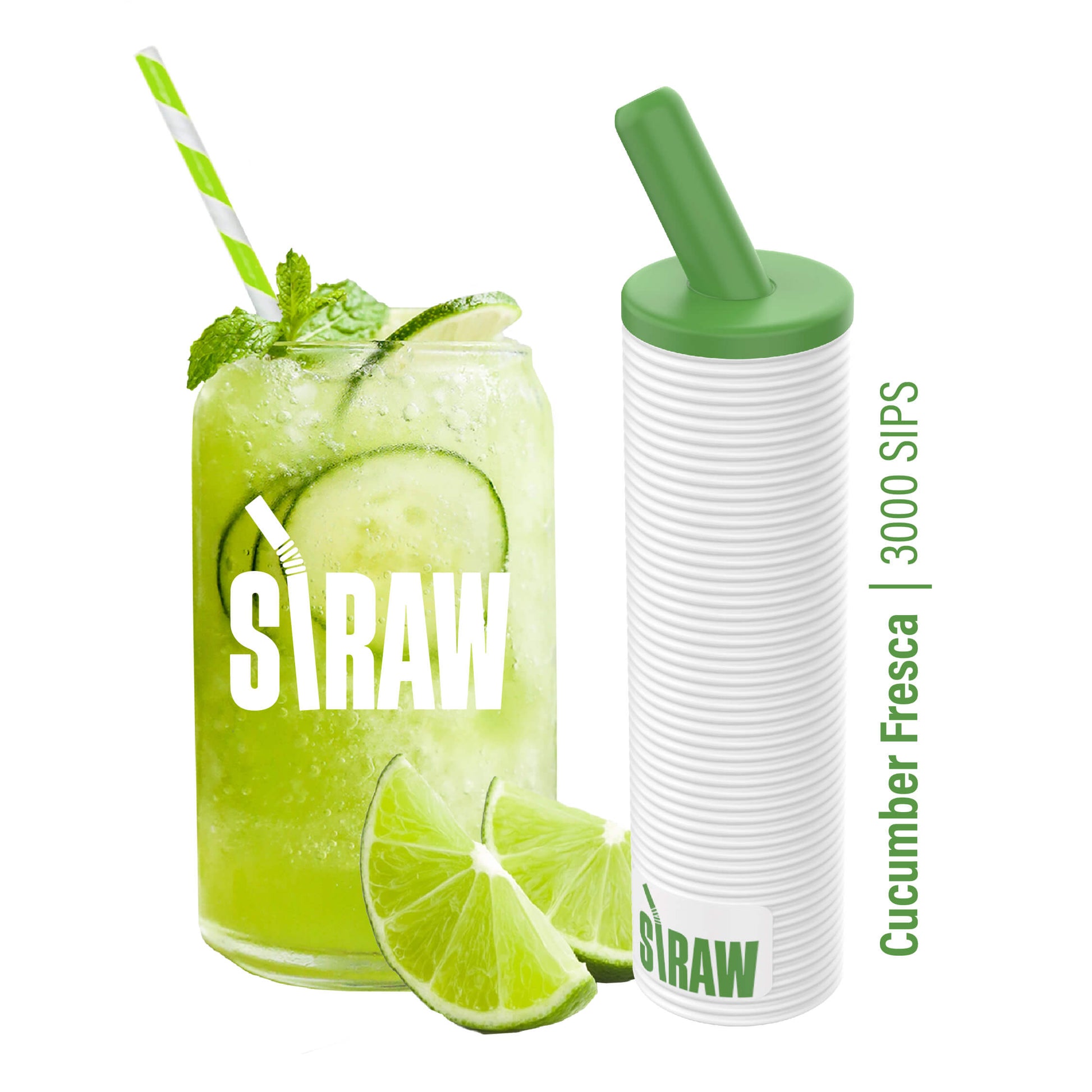 Straw Vape Disposable | 3000 Puffs | 8mL cucumber fresca with background