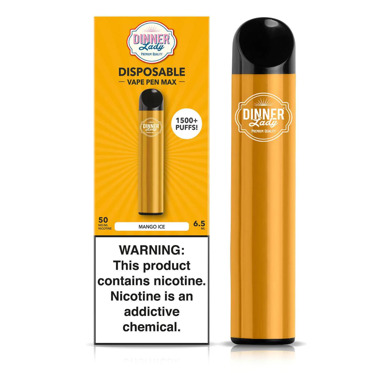 Dinner Lady MAX Disposable Vape Pen Mango Ice with Packaging