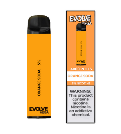 Evolve Mega Disposable | 4000 Puffs | 11mL orange soda with packaging