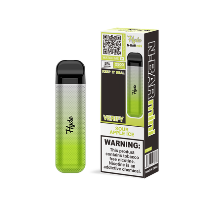 Hyde N-Bar Mini Disposable | 2500 Puffs | 7mL sour apple ice with packaging