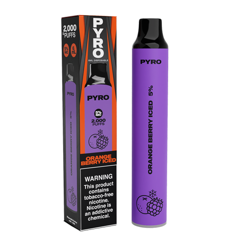 Pyro Disposable | 2000 Puffs | 6mL orange berry iced with packaging