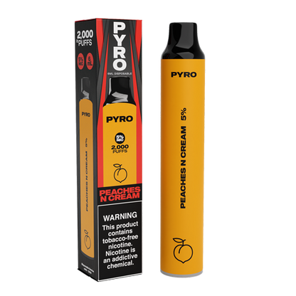 Pyro Disposable | 2000 Puffs | 6mLwith packaging peaches n cream with packaging