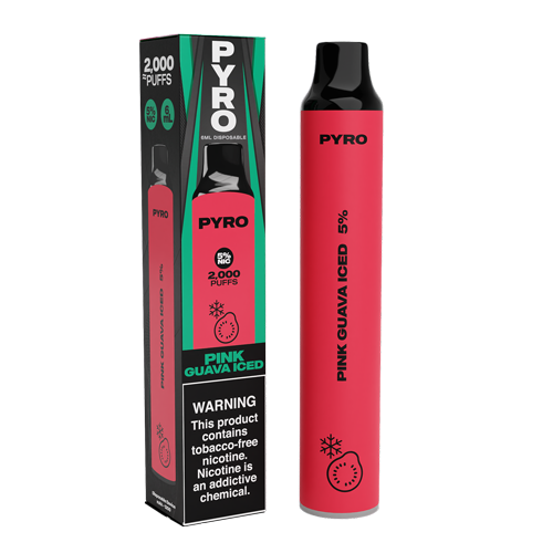 Pyro Disposable | 2000 Puffs | 6mL pink guava iced with packaging
