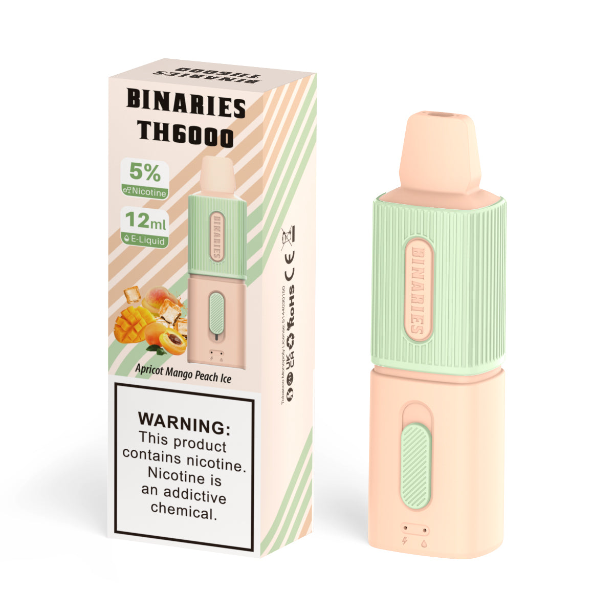 Binaries Cabin Disposable TH | 6000 Puffs | 12mL | 50mg Apricot Mango Peach Ice with Packaging