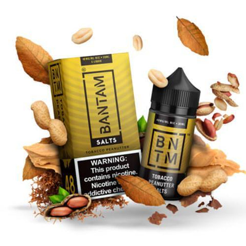 BANTAM SALTS | TOBACCO PEANUTTER 30ML eLiquid with packaging and background
