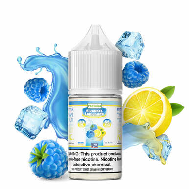 Blue Razz Lemonade Freeze by Pod Juice Salts Series 30mL bottle with background 