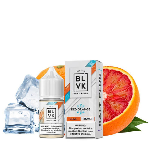 Red Orange Ice by BLVK TFN Salt Plus 30mL with packaging and Background