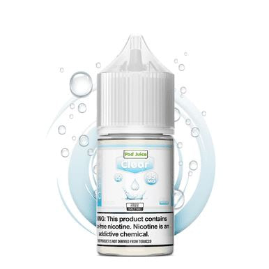 Clear by Pod Juice Salts Series 30mL bottle with background 