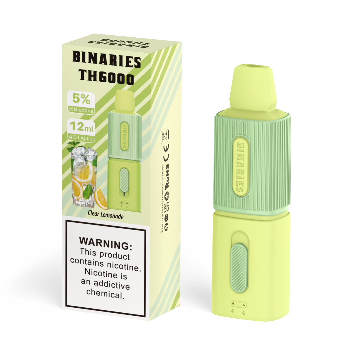 Binaries Cabin Disposable TH | 6000 Puffs | 12mL | 50mg Clear Lemonade with Packaging