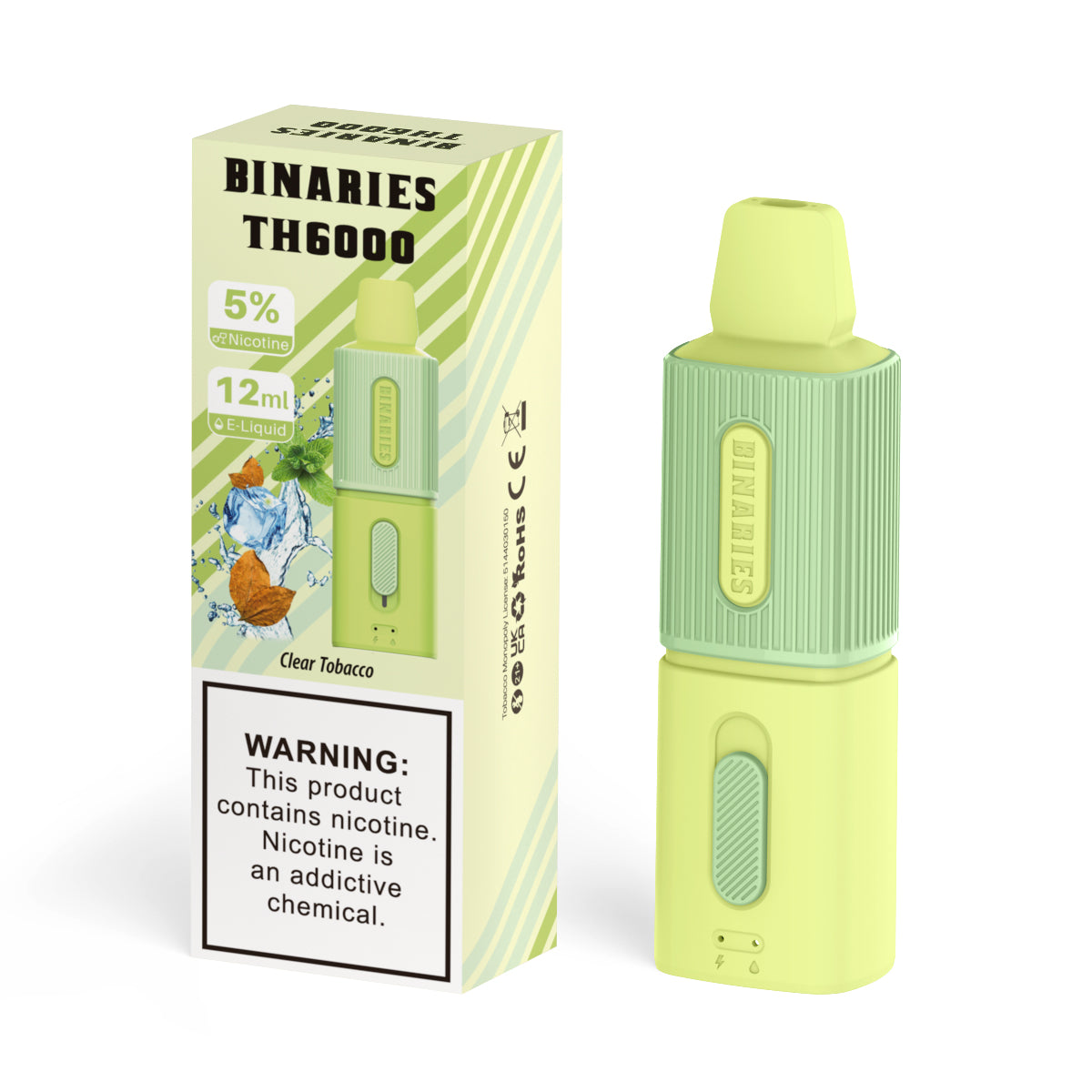 Binaries Cabin Disposable TH | 6000 Puffs | 12mL | 50mg Clear Tobacco with Packaging