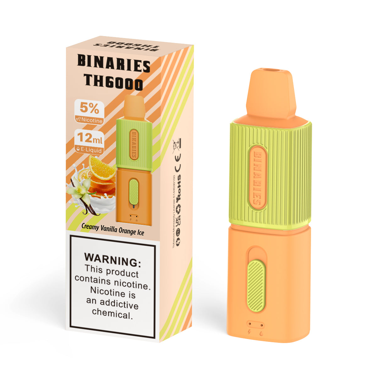Binaries Cabin Disposable TH | 6000 Puffs | 12mL | 50mg Creamy Vanilla Orange Ice with Packaging