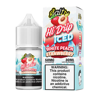 White Peach Strawberry ICED by Hi-Drip Salts | 30ml | 50mg | bottle with packaging