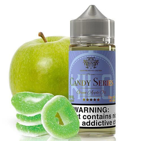 KILO CANDY SERIES | Green Apple O's 100ML eLiquid bottle with Background