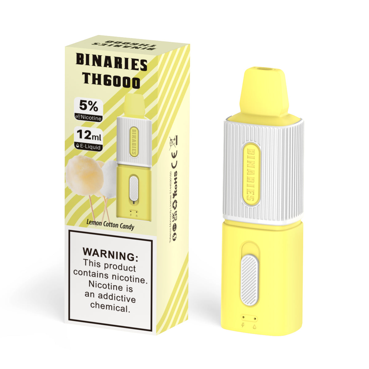 Binaries Cabin Disposable TH | 6000 Puffs | 12mL | 50mg Lemon Cotton Candy with Packaging