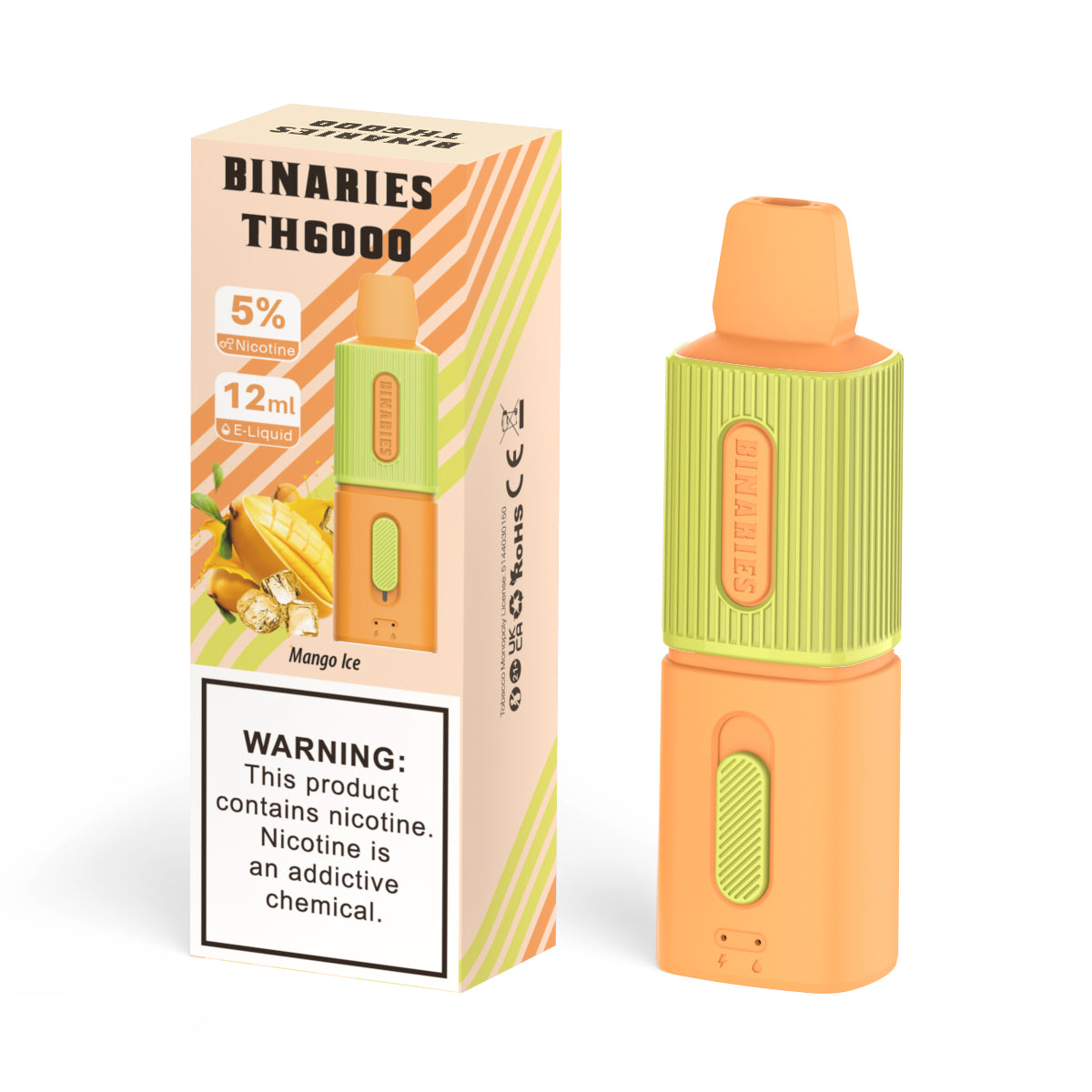 Binaries Cabin Disposable TH | 6000 Puffs | 12mL | 50mg Mango Ice with Packaging