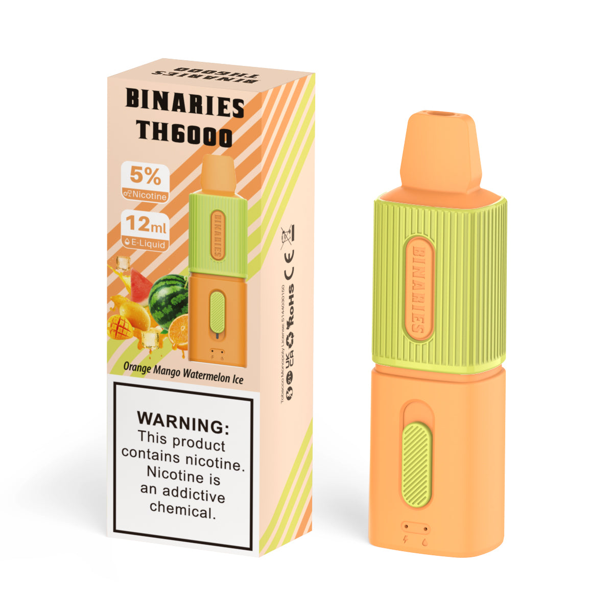 Binaries Cabin Disposable TH | 6000 Puffs | 12mL | 50mg Orange Mango Watermelon Ice with Packaging