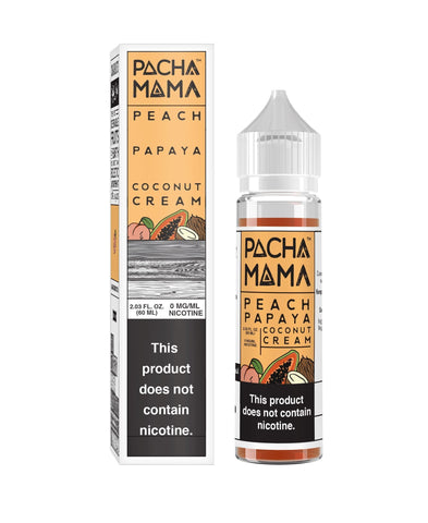 Peach Papaya Coconut Cream by Pachamama eLiquid TFN 60mL with packaging