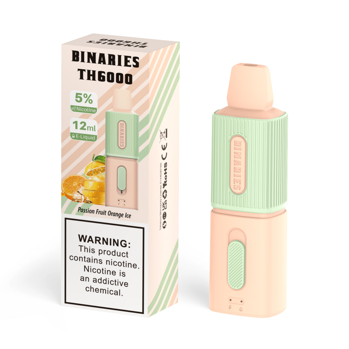 Binaries Cabin Disposable TH | 6000 Puffs | 12mL | 50mg Passion Fruit Orange Ice with Packaging