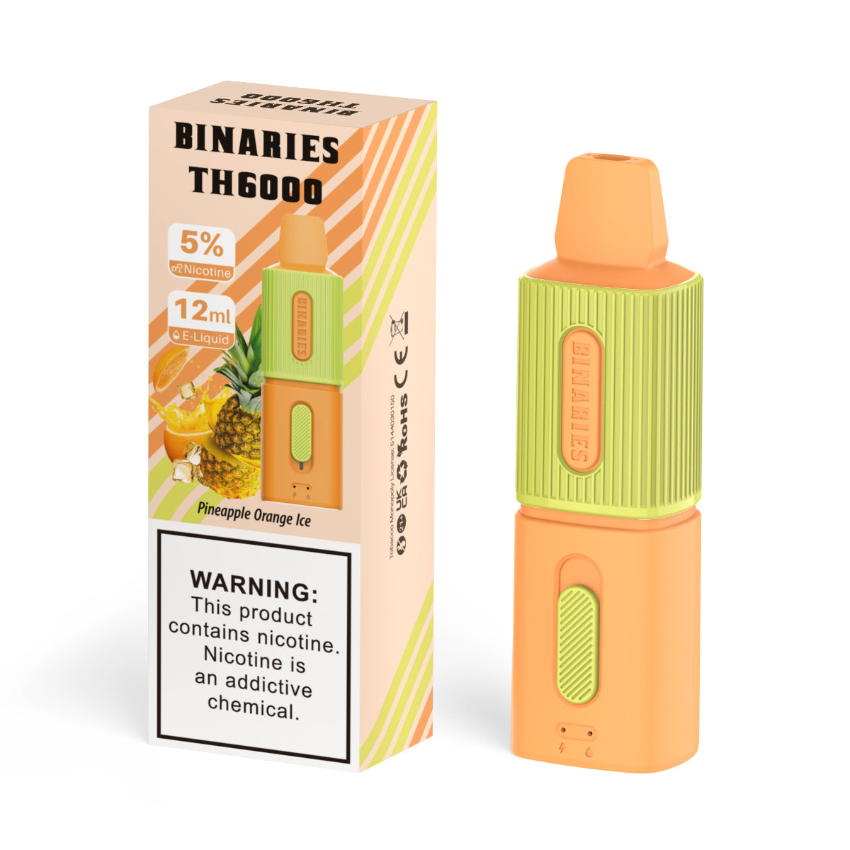 Binaries Cabin Disposable TH | 6000 Puffs | 12mL | 50mg Pineapple Orange Ice with Packaging