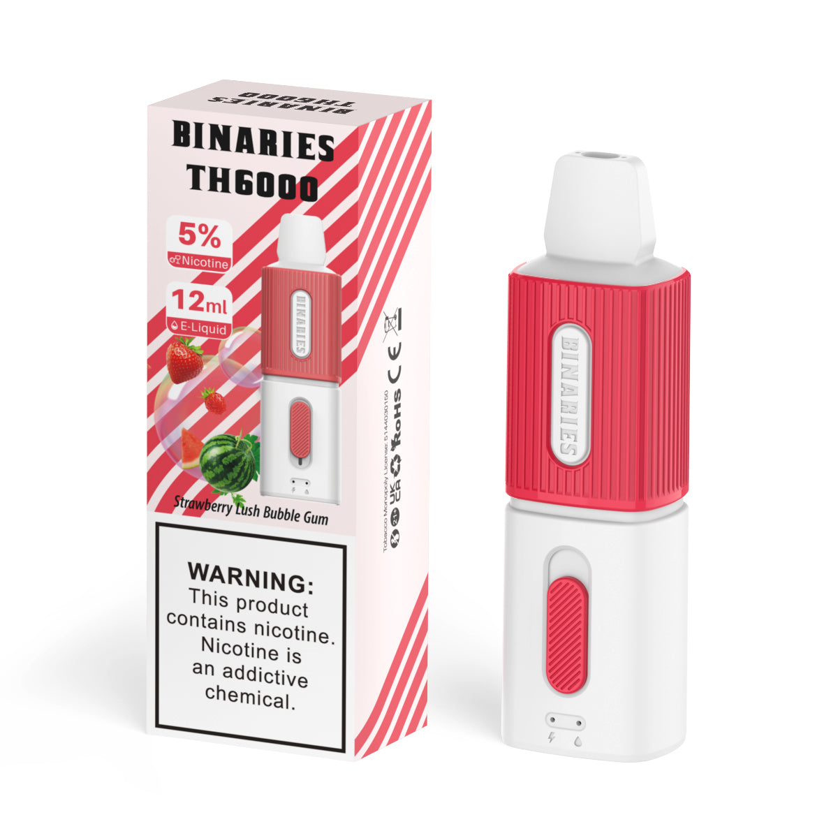 Binaries Cabin Disposable TH | 6000 Puffs | 12mL | 50mg Strawberry Lush Bubble Gum with Packaging