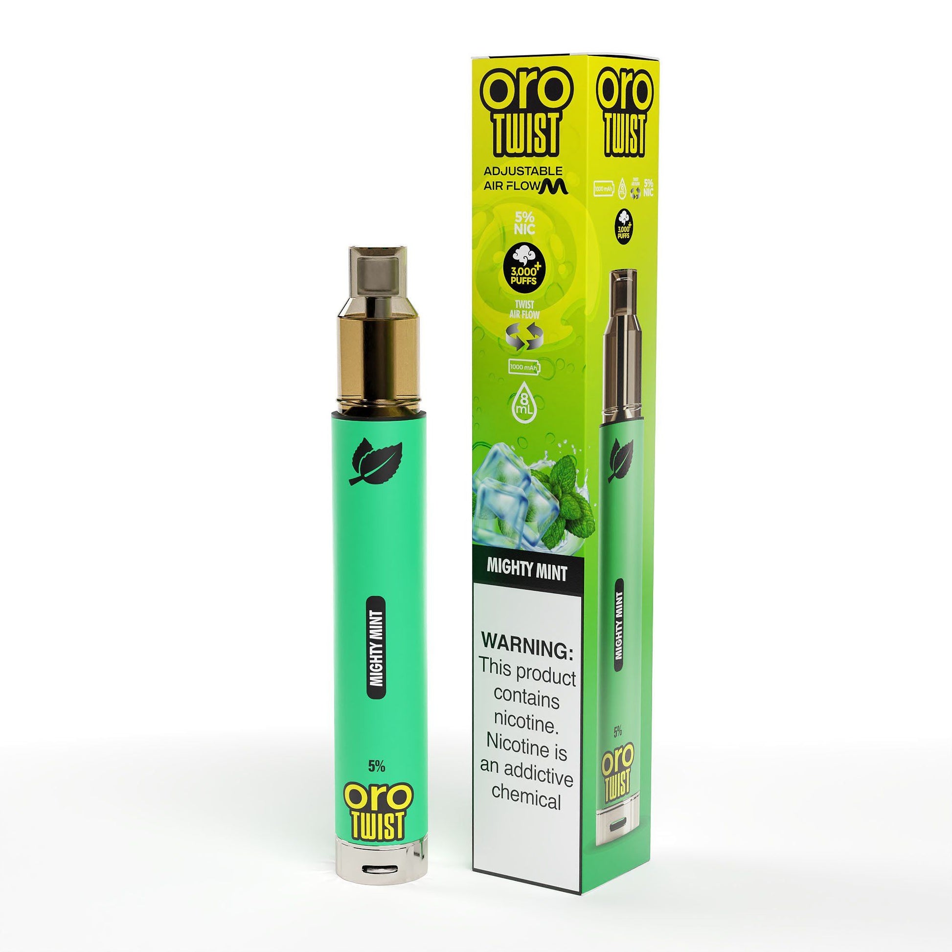 Twist Oro Flow Disposable 3000 Puffs - Mighty Mint with Packaging