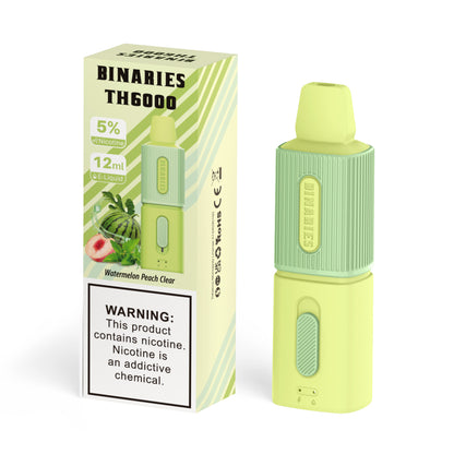 Binaries Cabin Disposable TH | 6000 Puffs | 12mL | 50mg Watermelon Peach Clear with Packaging